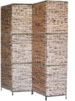 Proman Products 4 Panel Jakarta Folding Screen with Water Hyacinth Decoration