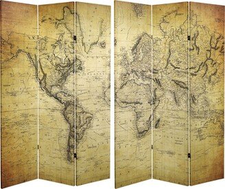 Handmade 6' Double Sided Vintage World Map Canvas Room Divider