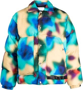 Abstract-Pattern Padded Puffer Jacket