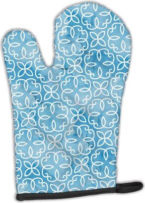 Watercolor Geometric Cirlce on Blue Oven Mitt