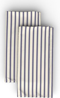 Cloth Napkins: Modern Ticking Stripe - Navy & Off White Cloth Napkin, Longleaf Sateen Grand, Black