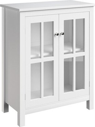 Buffet Cabinet - Sideboard Table with Interior Shelf and Glass Display Doors (White)