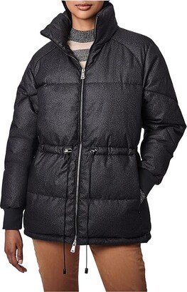 Bernardo Fashions Herringbone Heavy Puffer Jacket with Cinched Waist (Black) Women's Clothing