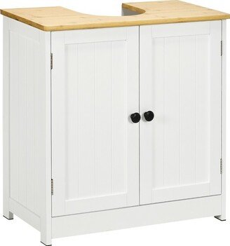 kleankin Modern Bathroom Sink Cabinet, Under Sink Storage Cabinet with Double Doors and Adjustable Shelf, Bathroom Vanity, White