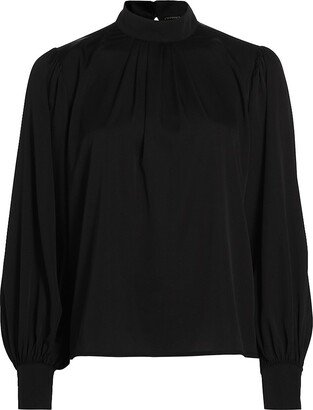 Mock Turtleneck Silk Blouse