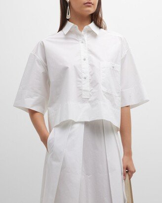 Poplin Cropped Button-Front Blouse-AA