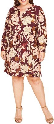 Floral Print Belted Long Sleeve Shirtdress