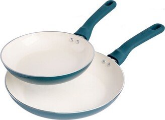 Spice by Tia Mowry Savory Saffron 2 Piece Ceramic Nonstick Aluminum Frying Pan Set in Teal