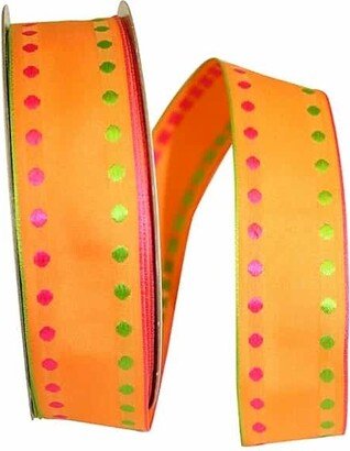 Orange With Pink And Green Dots Wired Ribbon