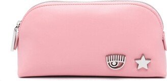 Eyelike-motif faux-leather make up bag