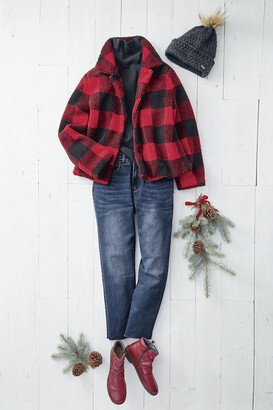 Women's Buffalo Plaid Jacket - Red/Black - PS - Petite Size