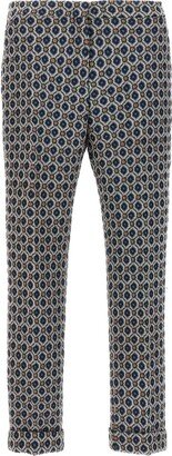 Mid-Rise Floral-Jacquard Cropped Trousers