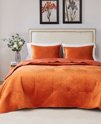 Riviera Velvet Finely Stitched 3 Piece Quilt Set, King/California King