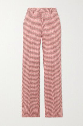 Checked Sequined-embellished Wool-blend Tweed Straight-leg Pants - Red