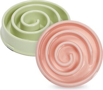 Juvale 2 Pack Interactive Spiral Dog Bowl, Slow Feeder Pet Dish, Pink and Green