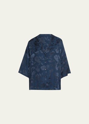 Valene Button-Down Floral Jacquard Top