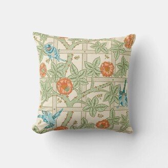 William Morris Floral Decorative Throw Pillow Cover - & Birds Cushion Cover, Cotton Linen Decor Case , Gifts