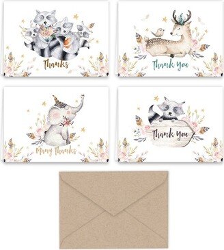 Paper Frenzy Woodland Animals Thank You Note Cards and Kraft Envelopes 24 pack