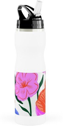 Photo Water Bottles: Garden Floral - Brights Stainless Steel Water Bottle With Straw, 25Oz, With Straw, Multicolor