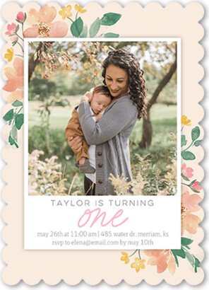 Baby's First Birthday: Sweetest Floral Birthday Invitation, Orange, 5X7, Matte, Signature Smooth Cardstock, Scallop