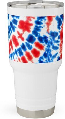 Travel Mugs: Tie Dye - Blue, Red And White Travel Tumbler, 30Oz, Multicolor