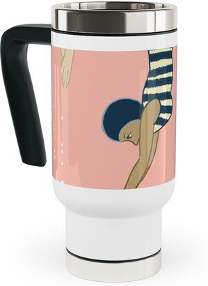 Travel Mugs: Lady Divers - Pink Travel Mug With Handle, 17Oz, Pink