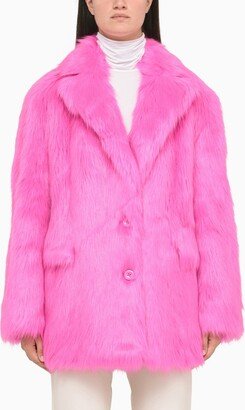 Short fuchsia faux fur coat