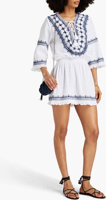 Martina embroidered cotton and linen-blend mini dress