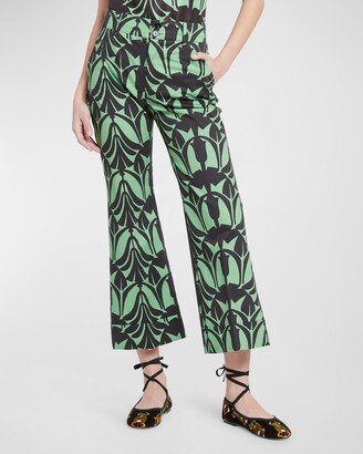 Hendrix Abstract-Print Crop Flared Pants