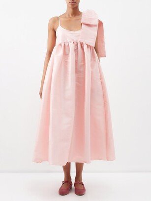 Lily Bow-shoulder Taffeta Midi Dress