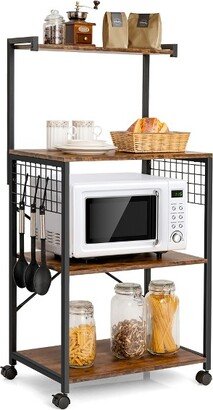 4-Tier Rolling Bakers Rack Industrial Utility Microwave Oven Stand Cart w/ Hooks