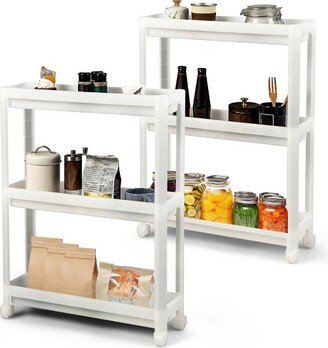 Tangkula 2PCS 3 Tier Slim Storage Cart Detachable Kitchen Organizer Rolling Utility Cart