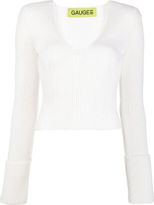 V-neck rib-knit jumper