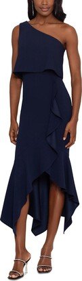 Petites Womens Ruffled Long Midi Dress