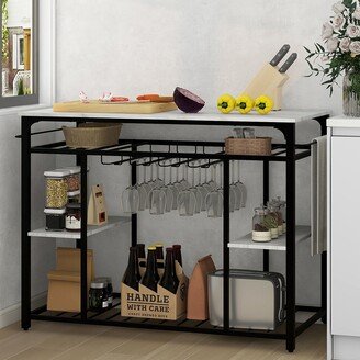 Counter Height Dining Room Kitchen Island Prep Table with Glass Racks
