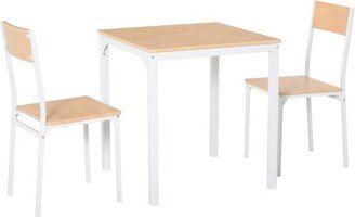 HOMCOM 3-Piece Wooden Square Dining Table Set with 1 Table and 2 Chairs and Sturdy Metal Frame for Small Space, White