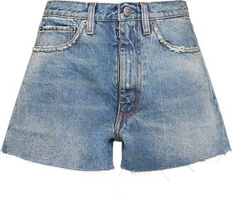 Stonewashed cotton denim shorts