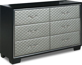 Dresser with 6 Drawers and Upholstery, Black and Silver