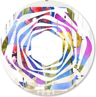 Designart 'Retro Tulips in Purple' Printed Cottage Round or Oval Wall Mirror - Whirl