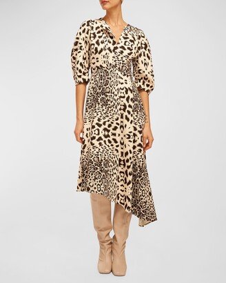 Taliana Animal-Print Asymmetric Midi Dress