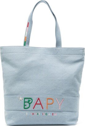 Logo-Embroidered Denim Tote Bag