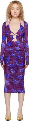 Purple Ruched Midi Dress