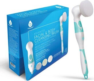 Advanced Facial & Body Cleansing Brush With Extended Handle - Turquoise/aqua