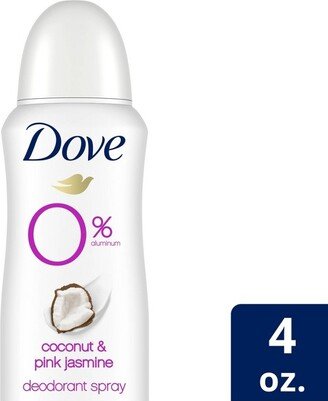 Dove Beauty 0% Aluminum Coconut & Pink Jasmine 48 Hour Deodorant Spray - 4oz