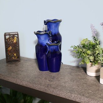 Sunnydaze Decor Tiered Blue Ceramic Glazed Pitchers Indoor Tabletop Fountain - 11