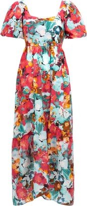 Floral Printed Square Neck Midi Dress