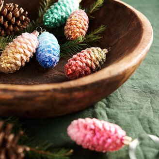 Colorful Glass Pine Cone Ornaments, Set of 6-AA