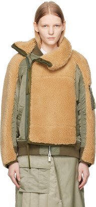 Khaki & Beige Paneled Faux-Shearling Jacket