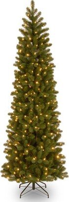 National Tree Company 6.5 ft Pre-Lit 'Feel Real' Artificial Slim Downswept Christmas Tree, Green, Douglas Fir, Dual Color LED Lights, PowerConnect