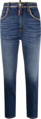 High-Waisted Chain-Trim Cropped Jeans